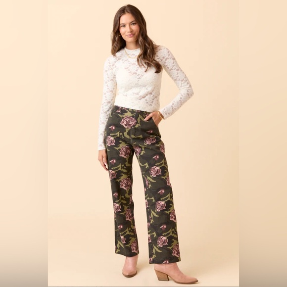 Floral + Camo Wide Leg Women's Pants - Picture 2 of 4